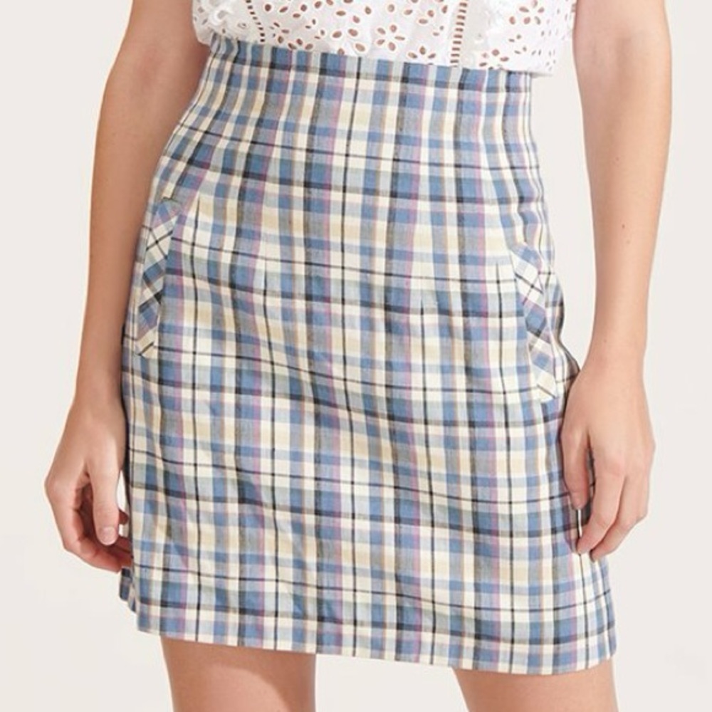 Veronica Beard Roman Skirt in Blue Plaid Multi
